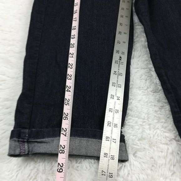 NYDJ Womens Jeans Crop Blue Denim Indigo Dark Wash Jeweled Stretch‎ Cuffed 8 - Picture 5 of 13